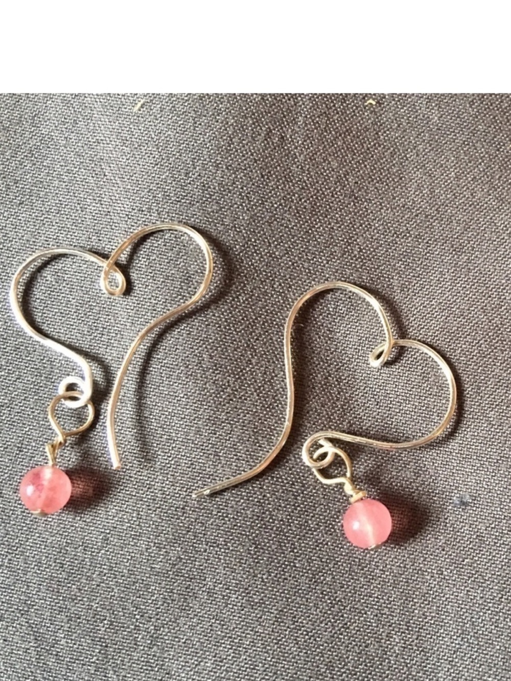 Sterling silver wire Heart earrings w/ pink stone